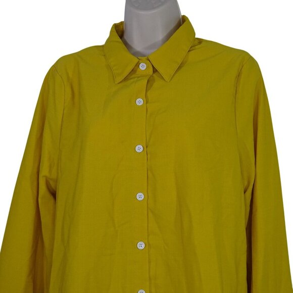 Yellow Gold Long Sleeve Collared Button Up Shirt Women Size L Casual Work - Picture 2 of 10